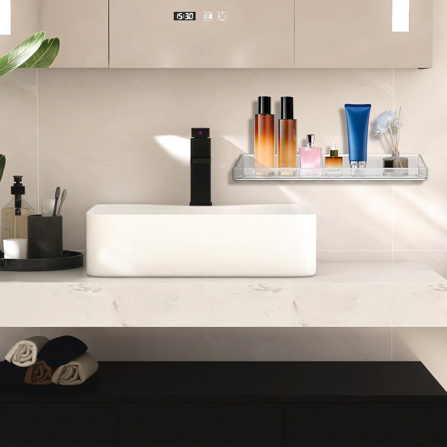 4 Pack Acrylic Shelves for Bathroom Wall with Adhesive No Drilling