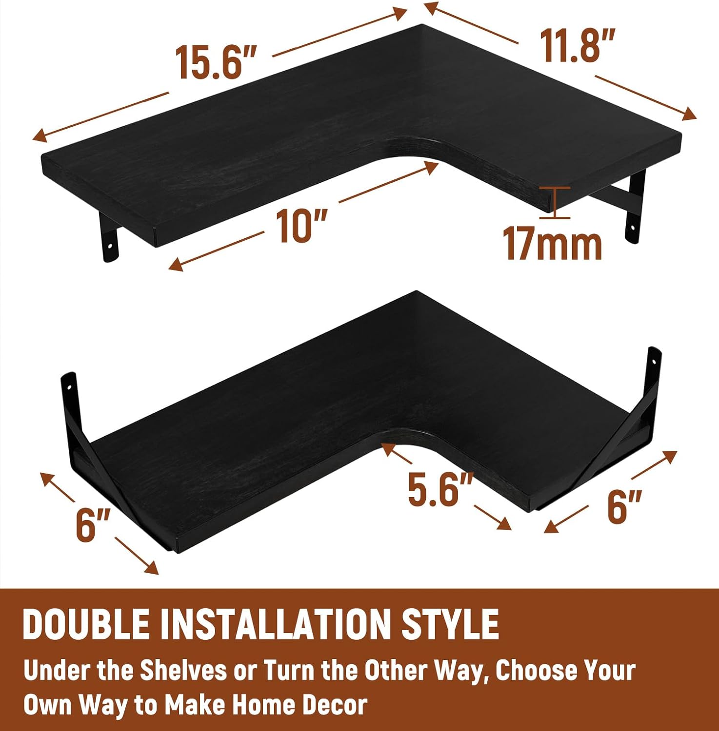 LEOPO Corner Floating Shelves Set of 4 Black