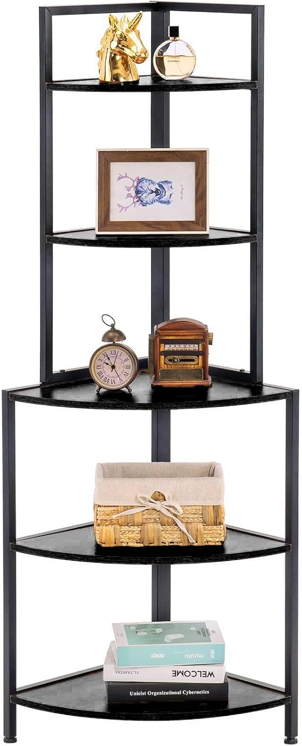 Apicizon 5 Tier Corner Shelf Black Metal Frame