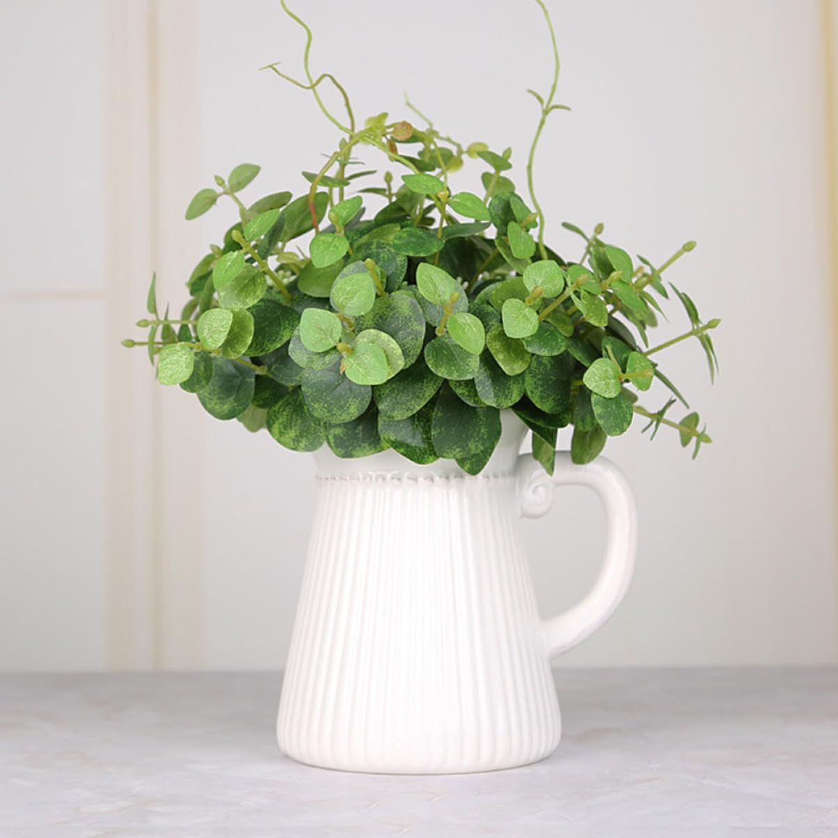 Farmhouse Ceramic Flower Vase with Embossed Design