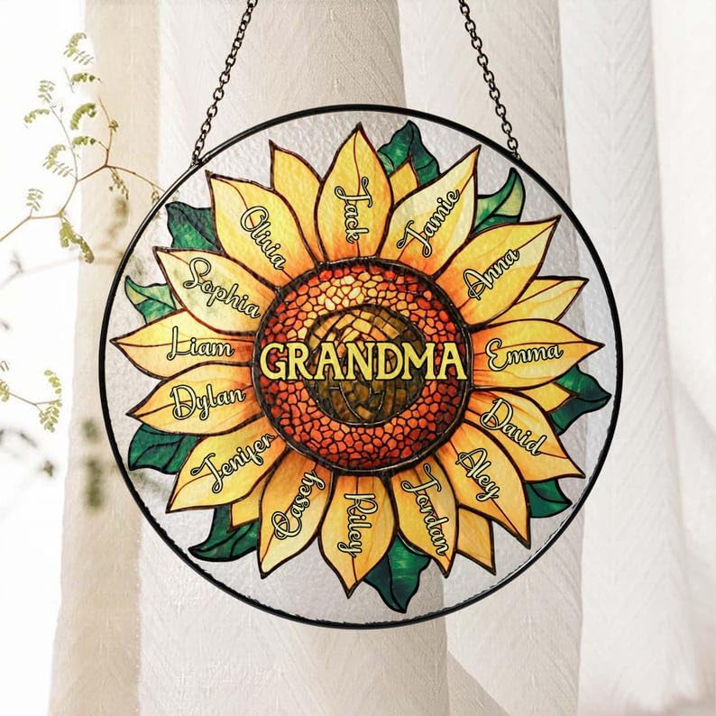 Personalized Grandma Sunflower Suncatcher with Grandkids Names