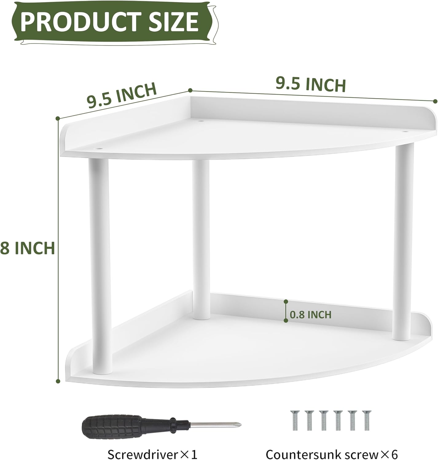 2 Tier Acrylic Corner Shelf Organizer 95x95x8 Inch White