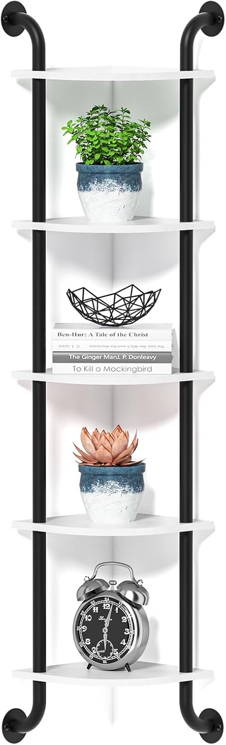 Tinpin 5-Tier Corner Wall Shelf White