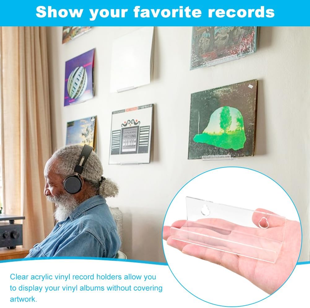 12 Pack Clear Vinyl Record Shelf Wall Mount