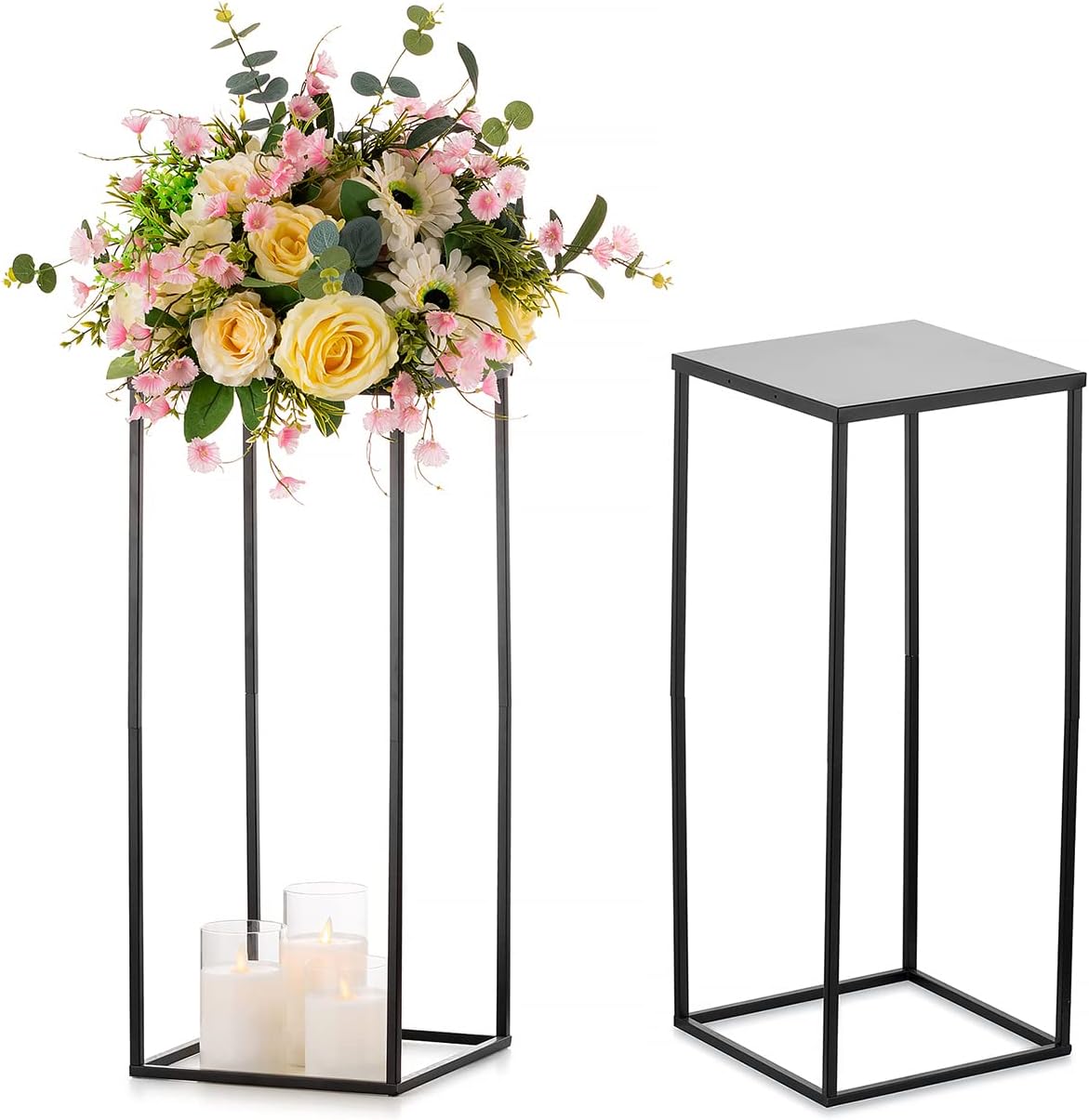 Modern Geometric Wedding Centerpieces Vase - 2 Pcs Black Metal Display Rack