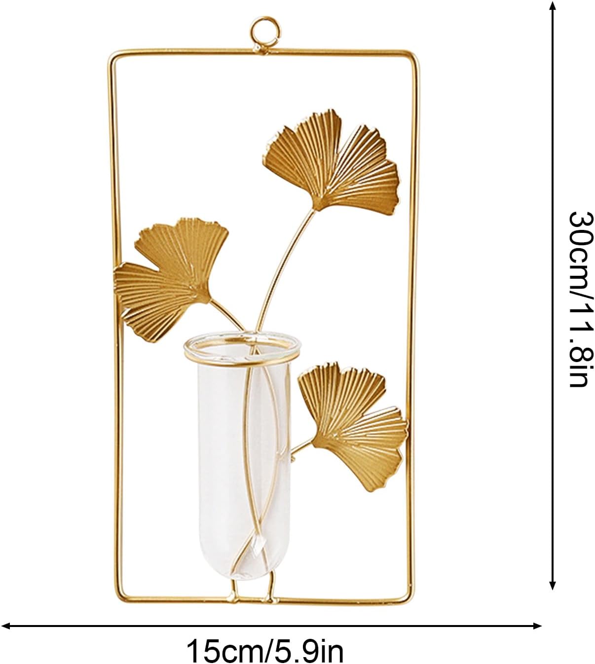 Hanging Gold Wall Decor Glass Vase with Leaf Design