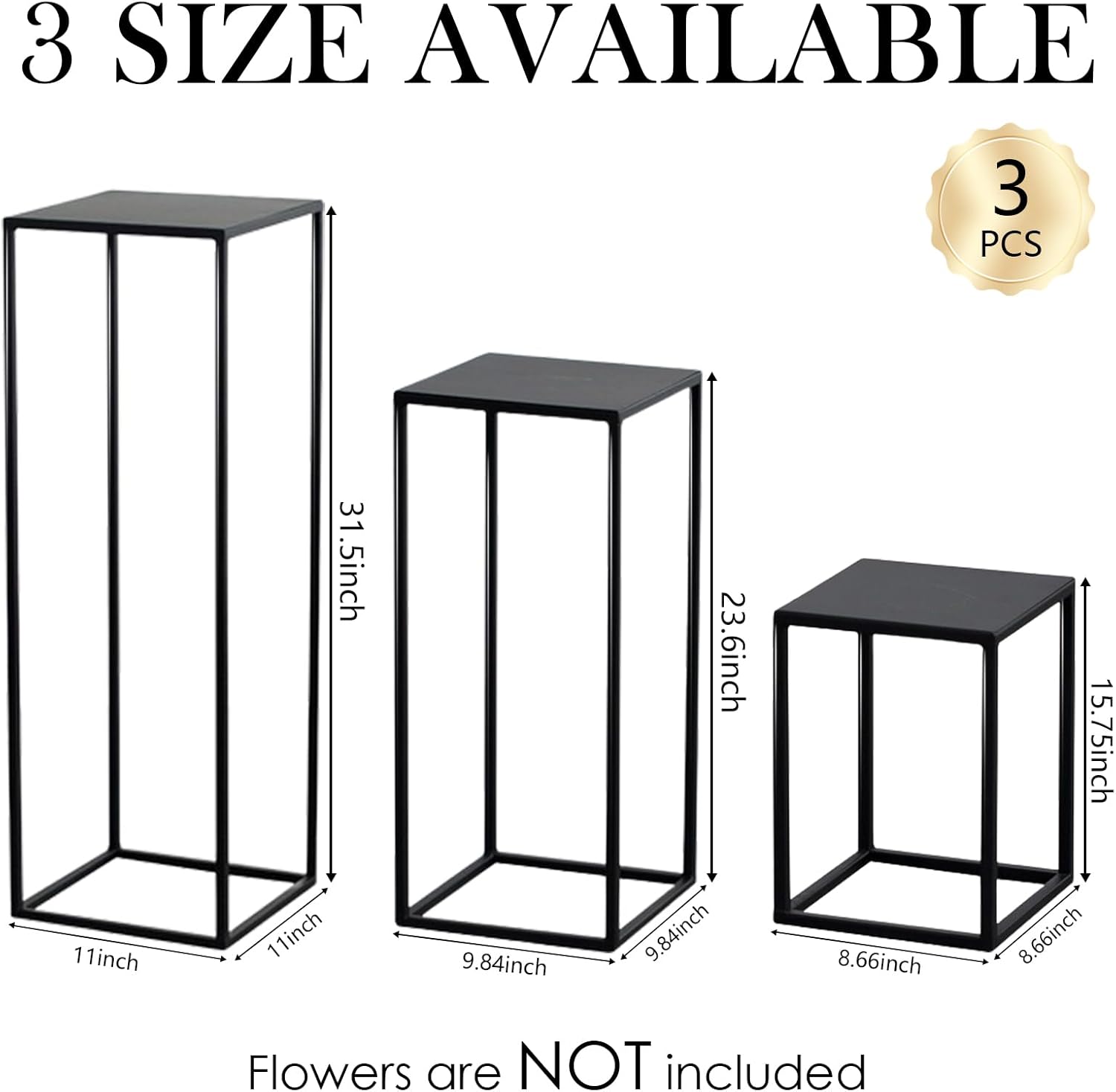 3 Pcs Black Metal Vase for Wedding Centerpieces