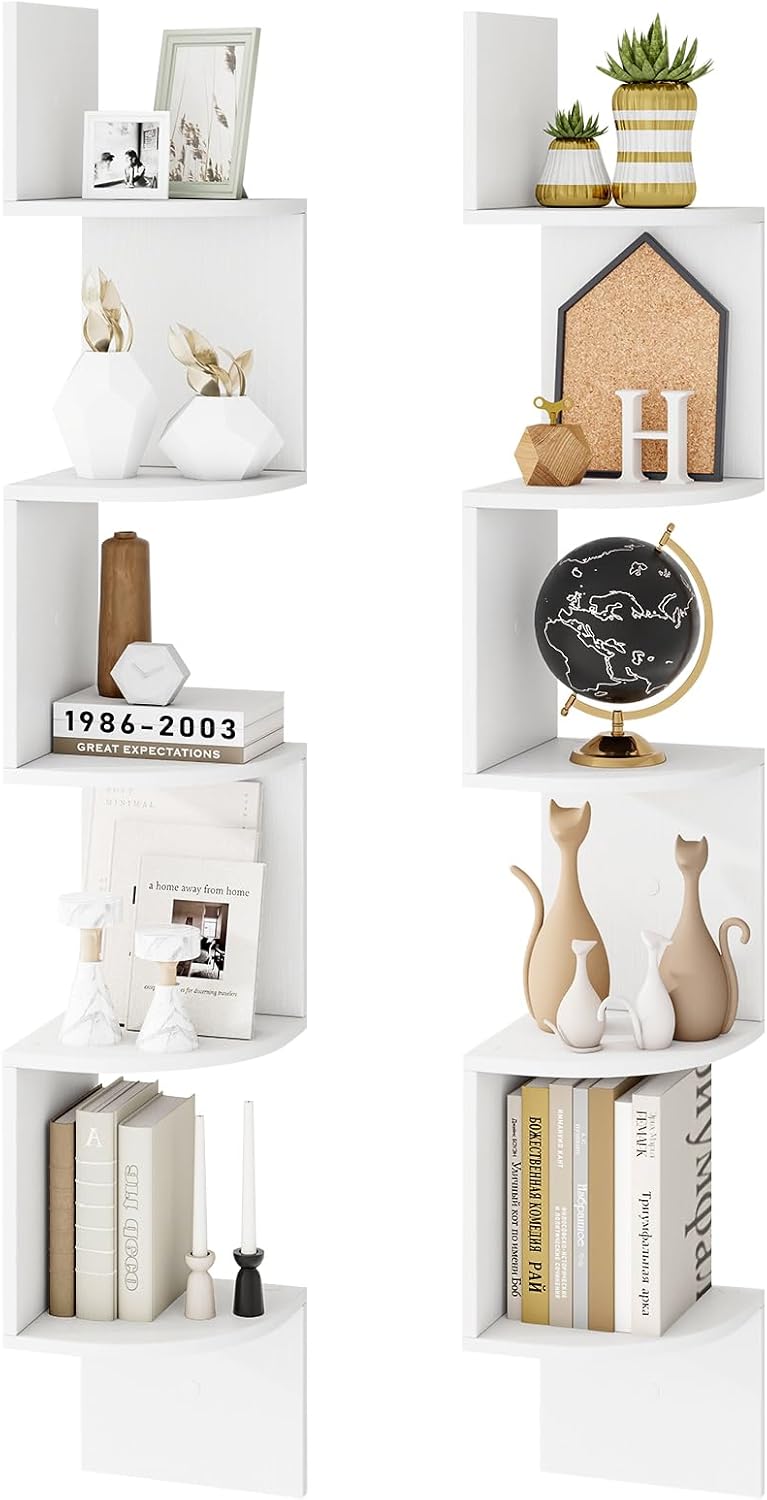 Tangkula 5-Tier Corner Shelf Wall Mount White