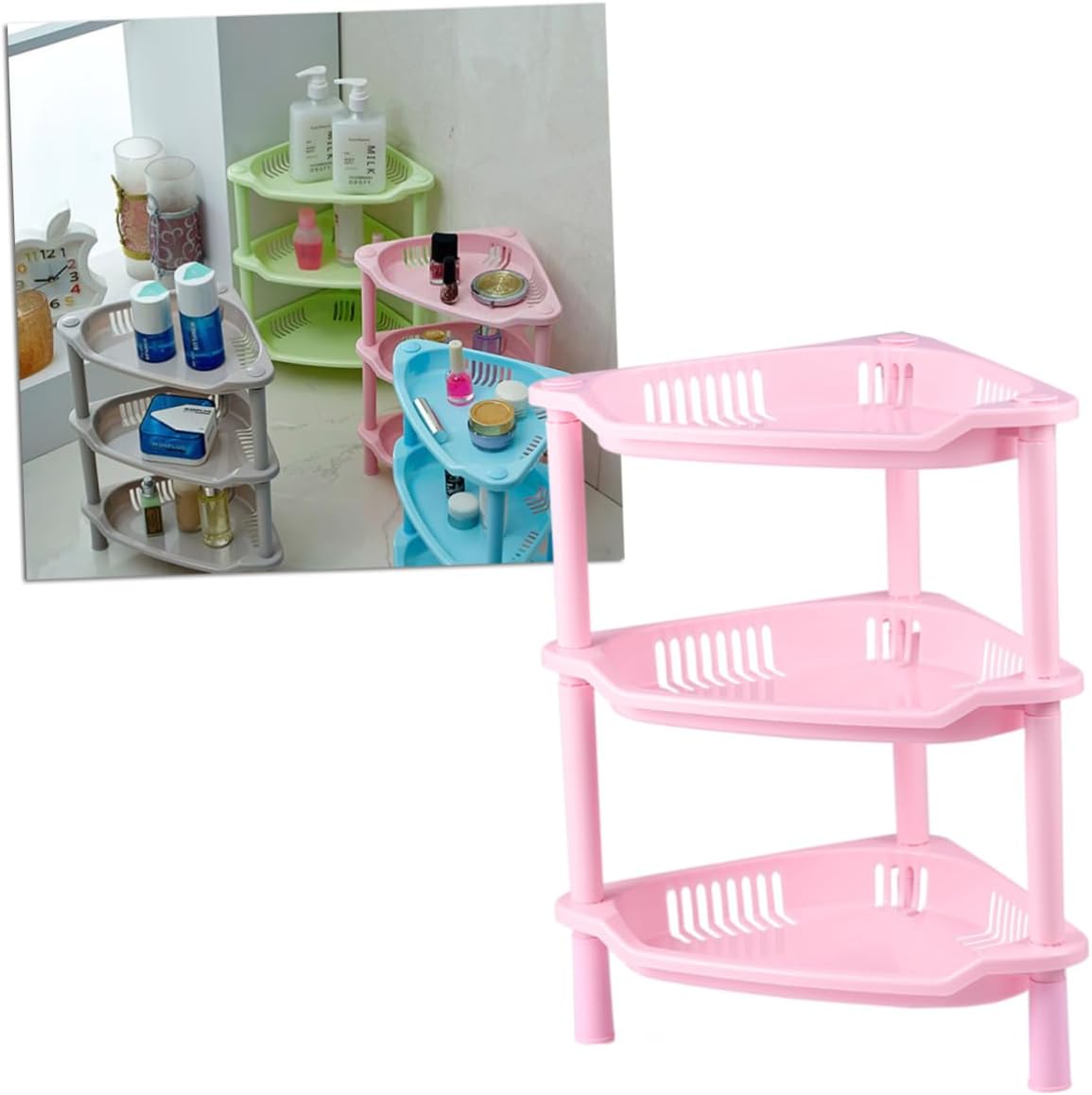 Ciieeo Pink 3-Tier Corner Shelf Storage Basket Rack