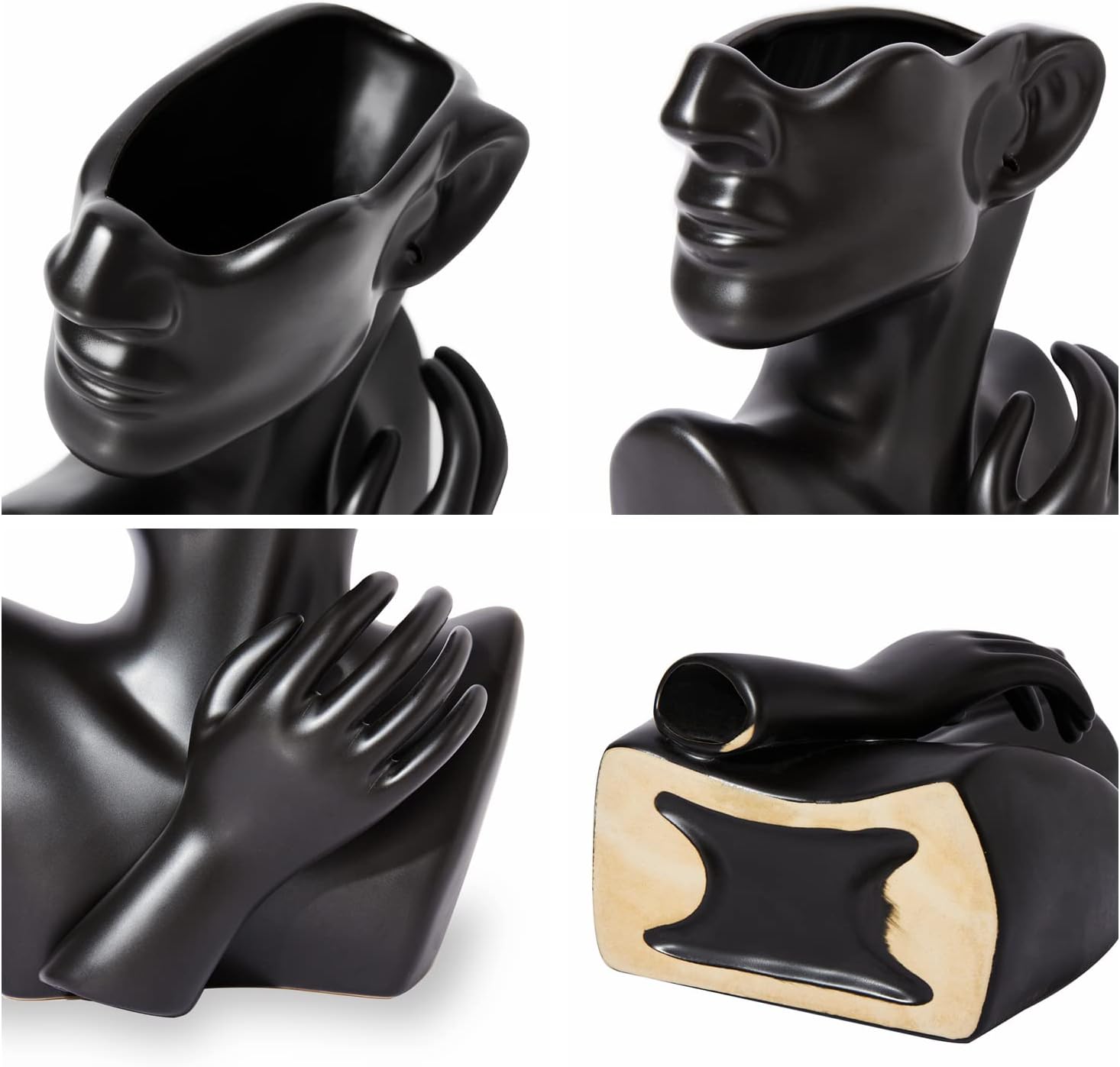 Katoonx Ceramic Face Vase Black Statue for Home Decor