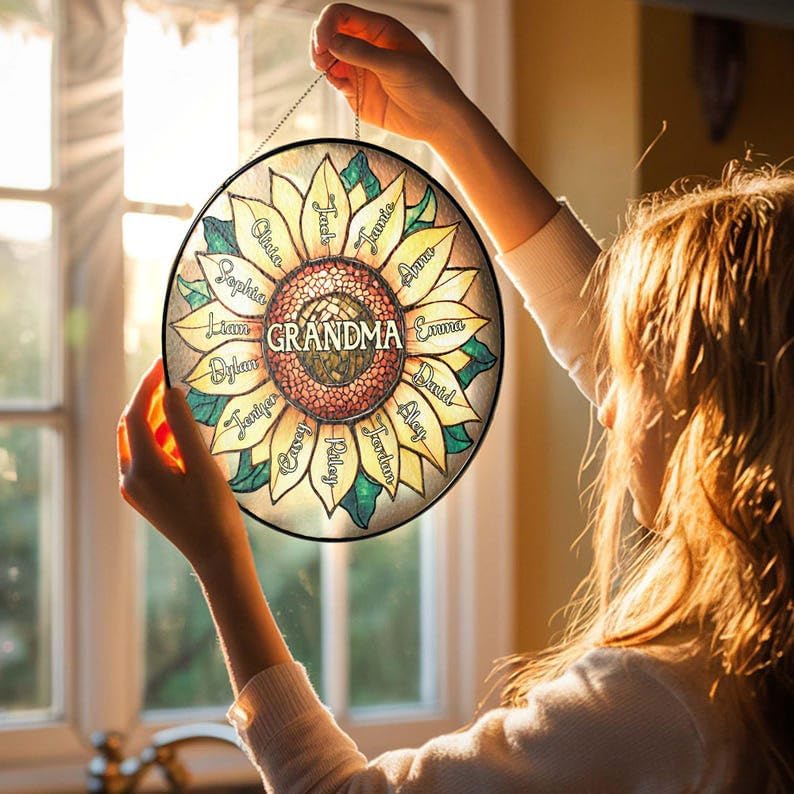 Personalized Grandma Sunflower Suncatcher with Grandkids Names