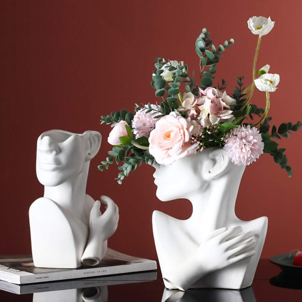 Ceramic Head Face Flower Vase for Statue Home Decoration