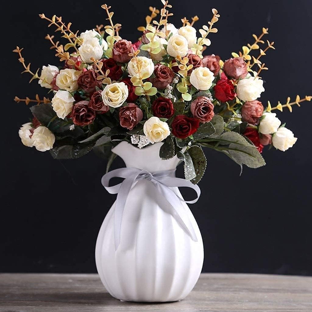 Modern Cream Ceramic Vase with Artificial Flowers