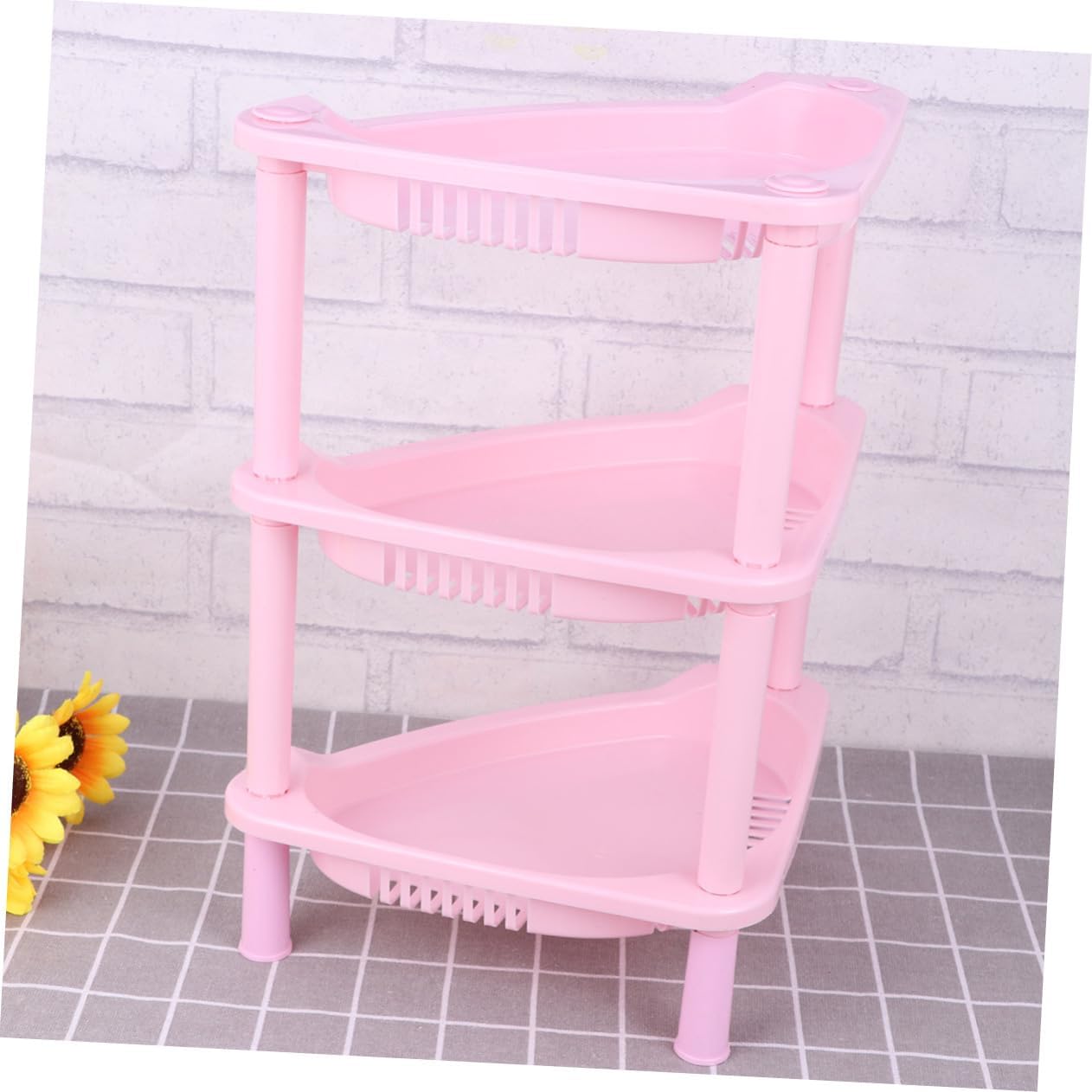 Ciieeo Pink 3-Tier Corner Shelf Storage Basket Rack