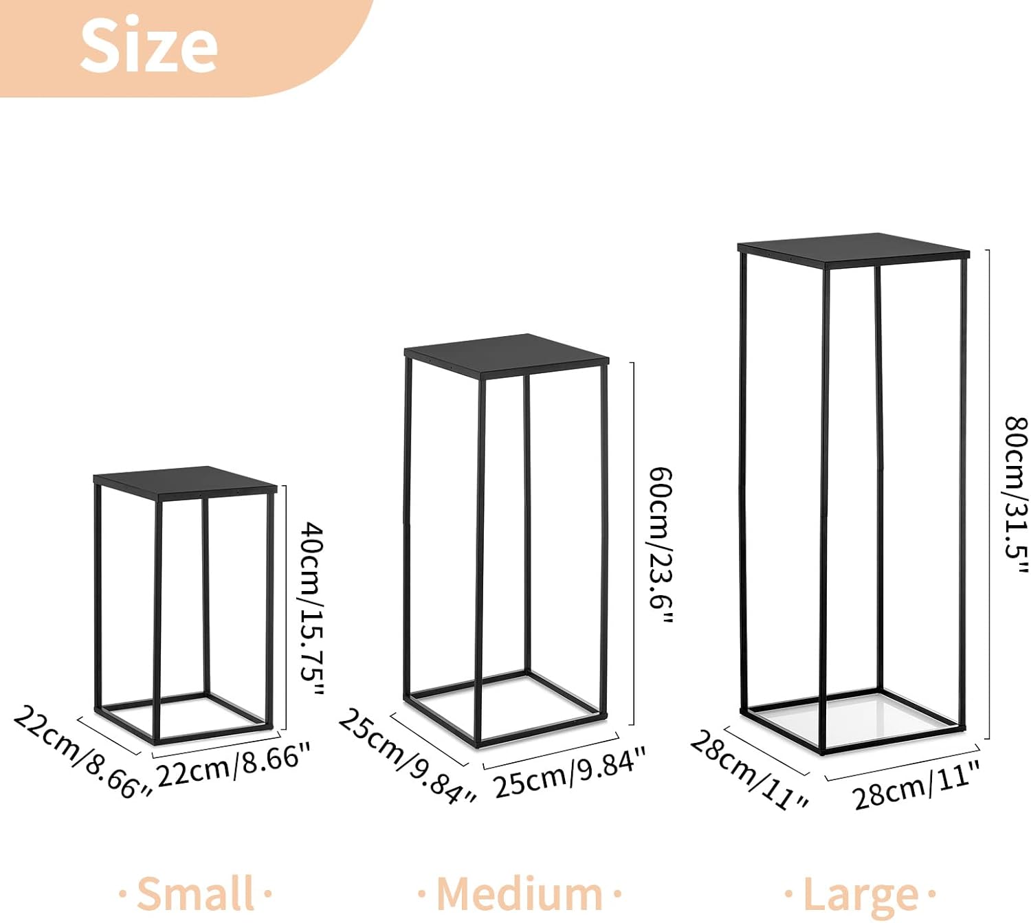 Nuptio Black Vase Plant Stand 3 Pcs Set