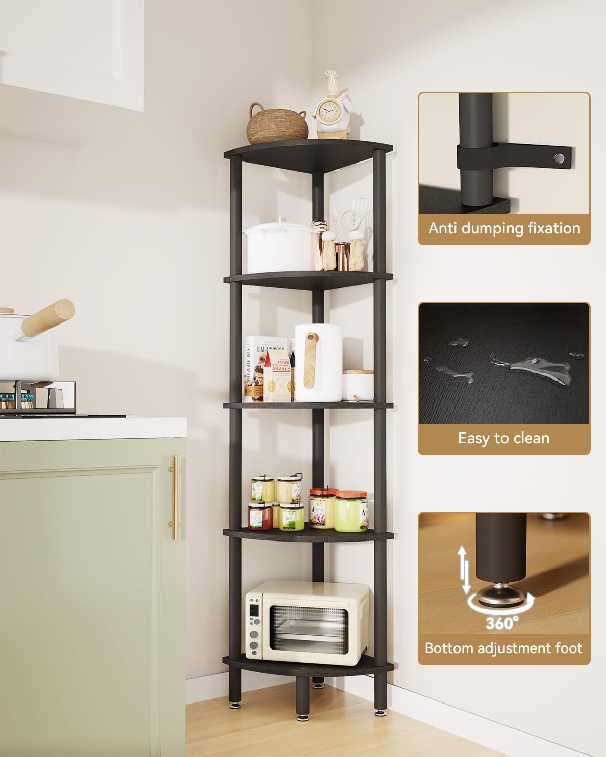 IBUYKE 5 Tier Corner Shelf Stand Black