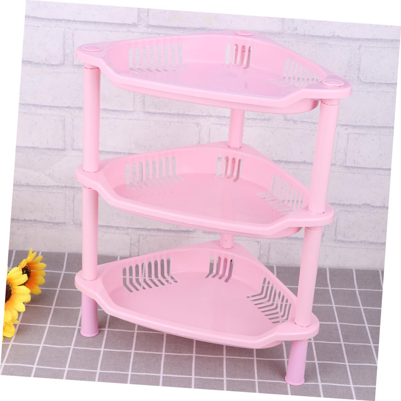 Ciieeo Pink 3-Tier Corner Shelf Storage Basket Rack