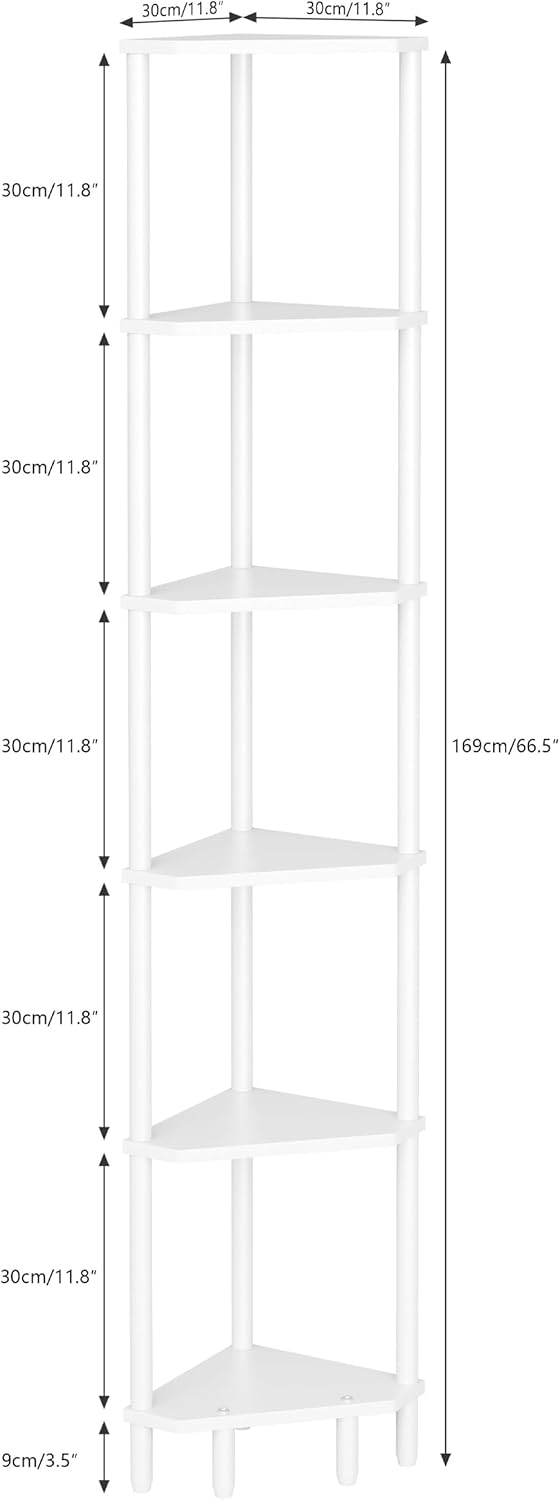 6 Tier Corner Shelf White Modern Bookcase