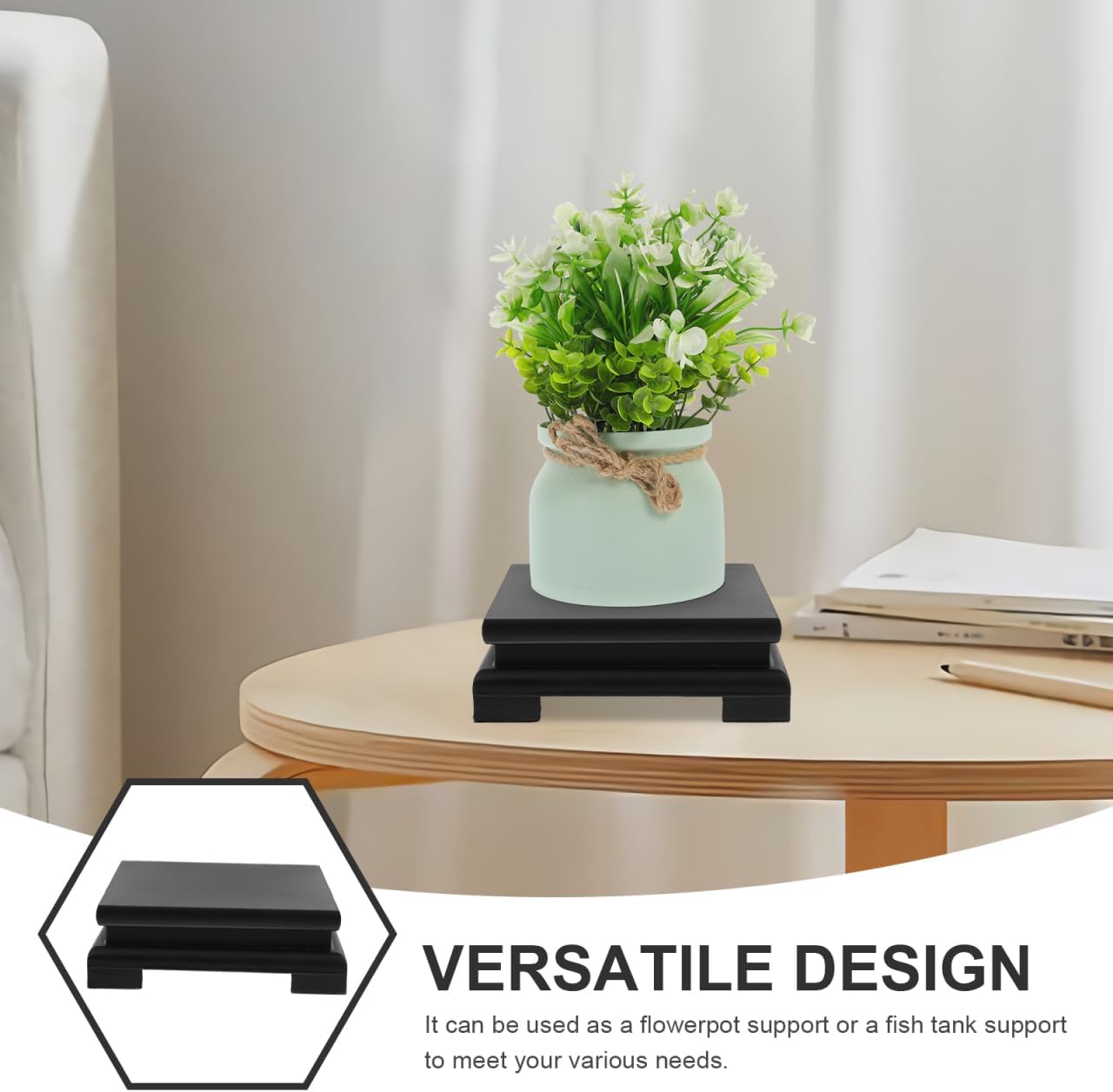 Yarnow Wooden Vase Stand Display Base 13x13cm Black