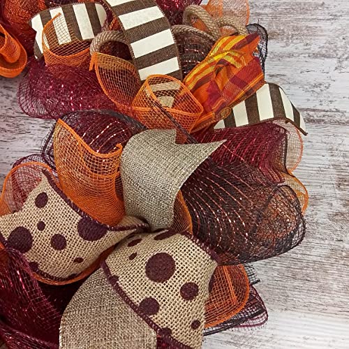 Burgundy Fall Wreath with Maroon and Orange Accents