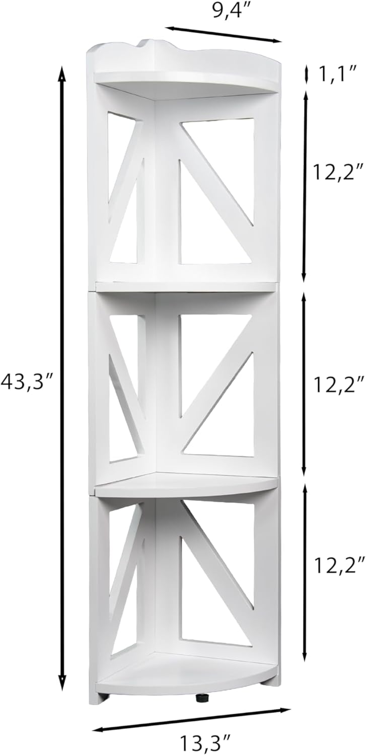 YCICI Corner Shelf Stand 4 Tier White Natural Wood