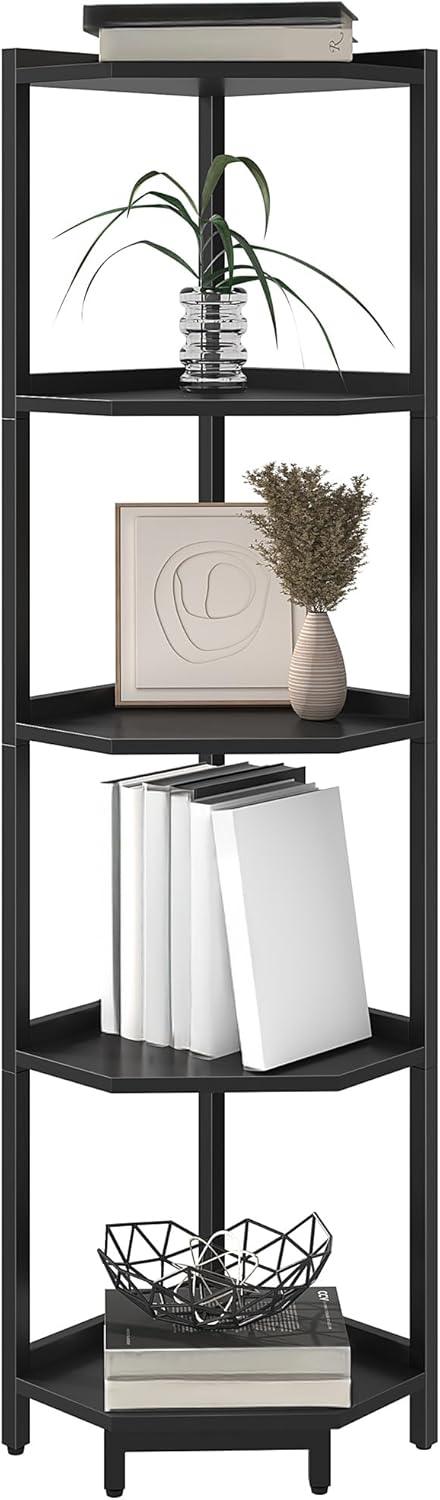 5-Tier Corner Bookshelf Stand with Metal Frame Black CS05906B