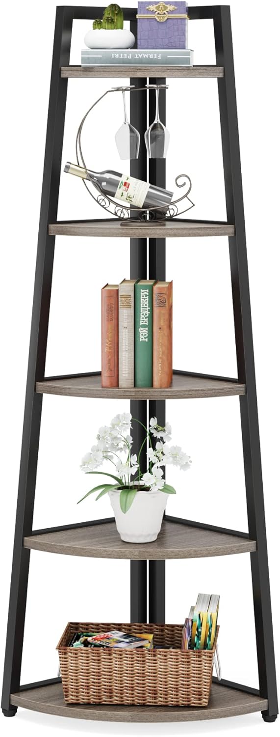 Tribesigns 70 Inch Tall Corner Shelf Grey
