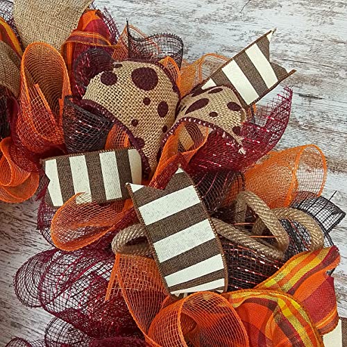 Burgundy Fall Wreath with Maroon and Orange Accents