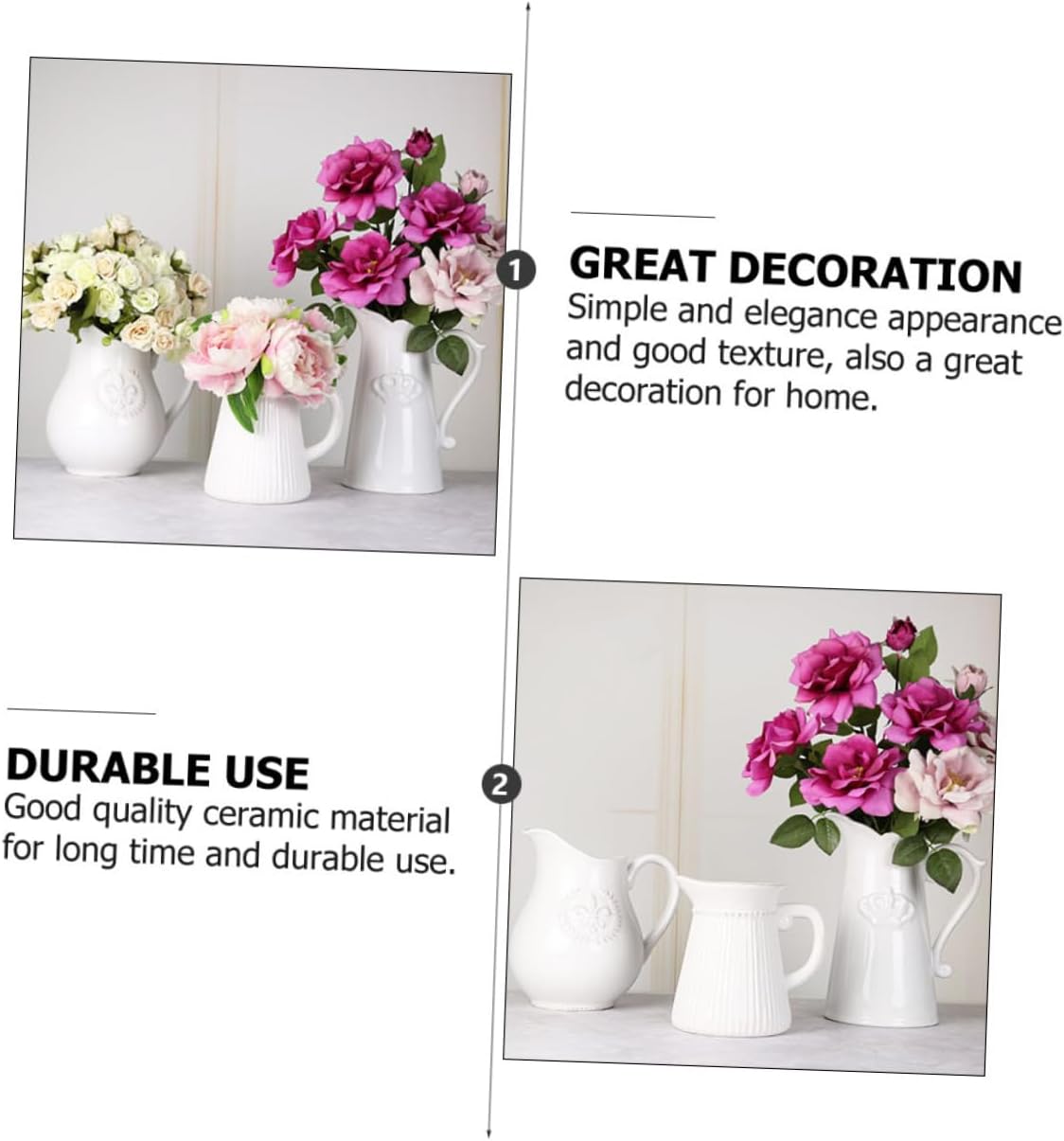 White Ceramic Flower Vase with Embossed Design