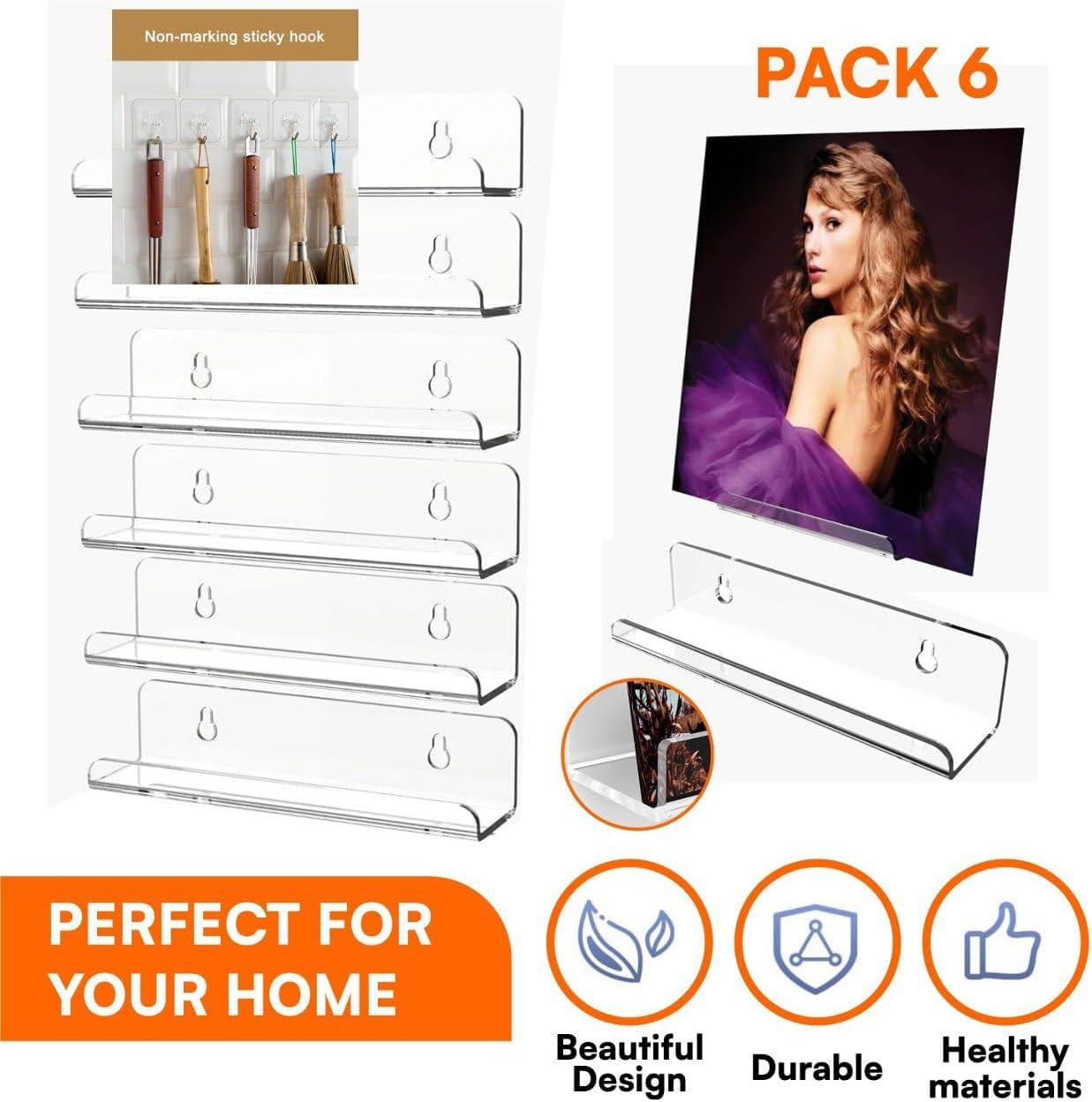 Modern Clear Acrylic Floating Shelves for Wall