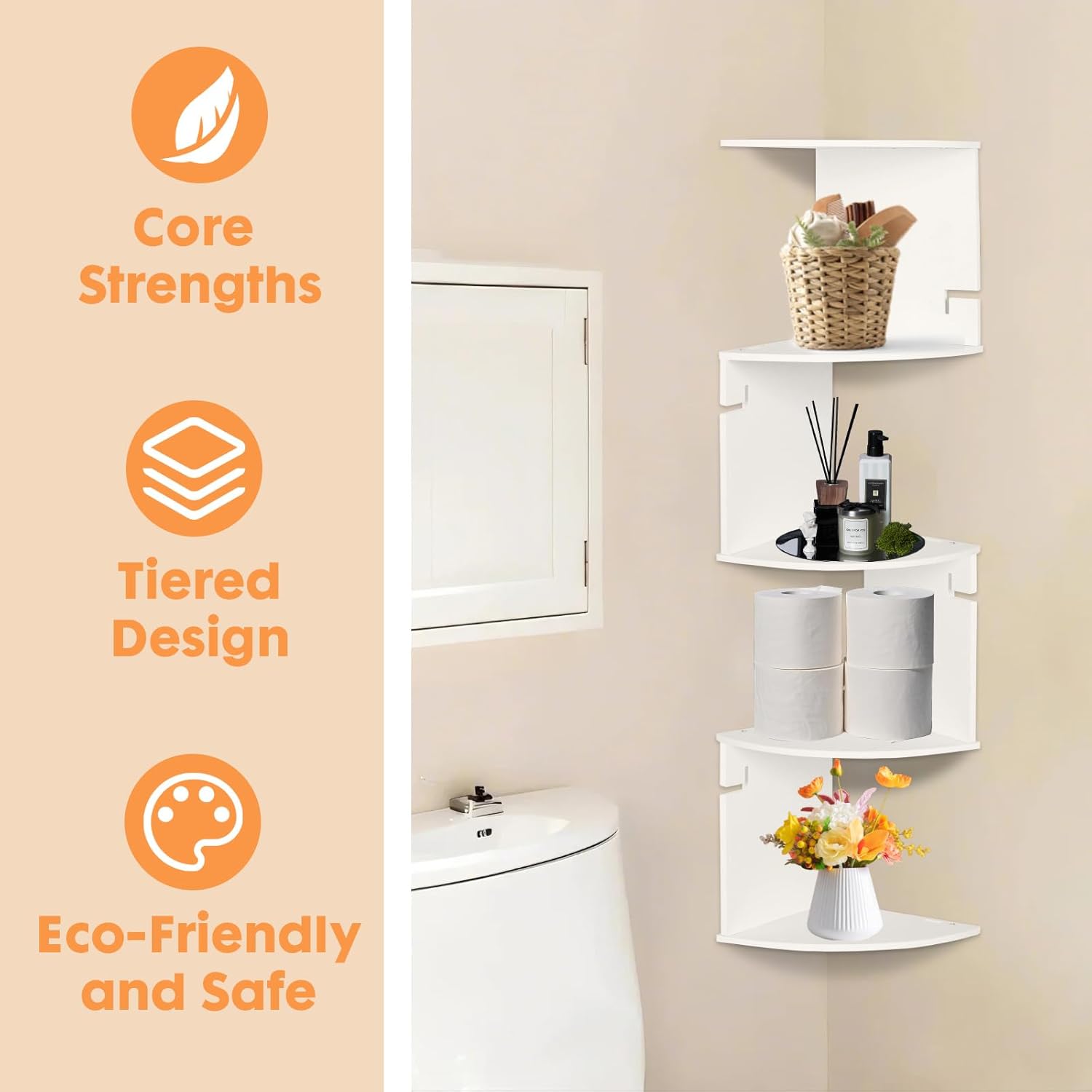 ShellKingdom 5 Tier Corner Shelf Wall Mount White