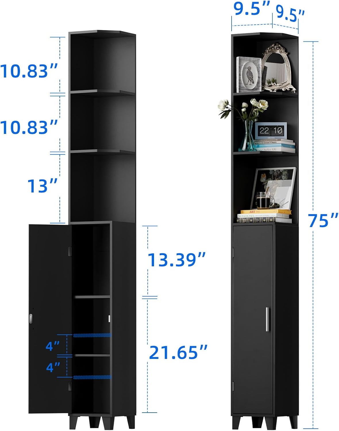 MOHOPE Corner Shelf with Cabinet 5-Tier 748 Tall Black