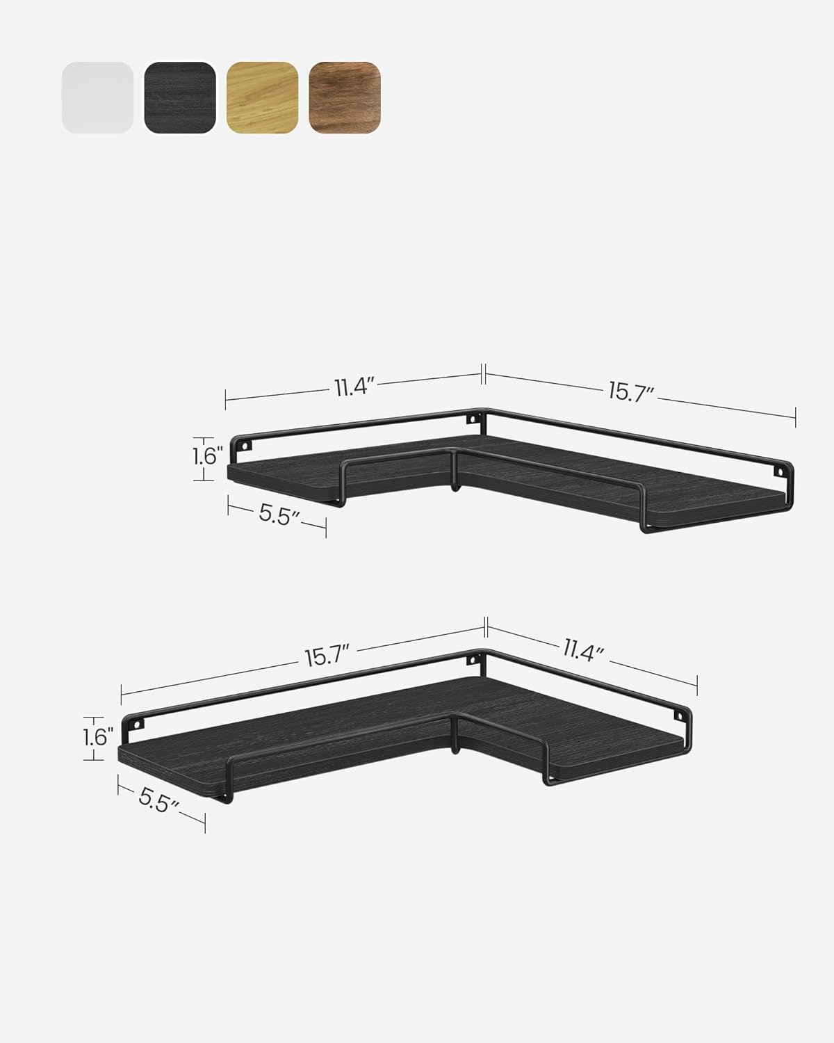 VASAGLE Corner Shelf Wall Mount Set of 2 Black