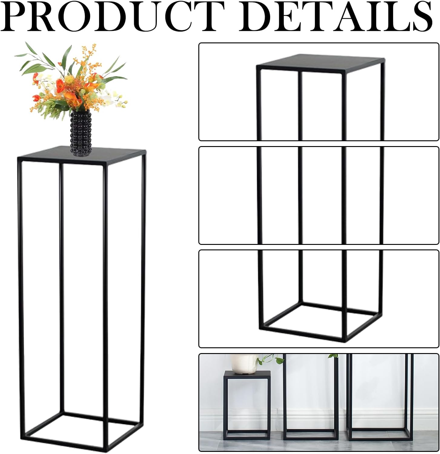 3 Pcs Black Metal Vase for Wedding Centerpieces