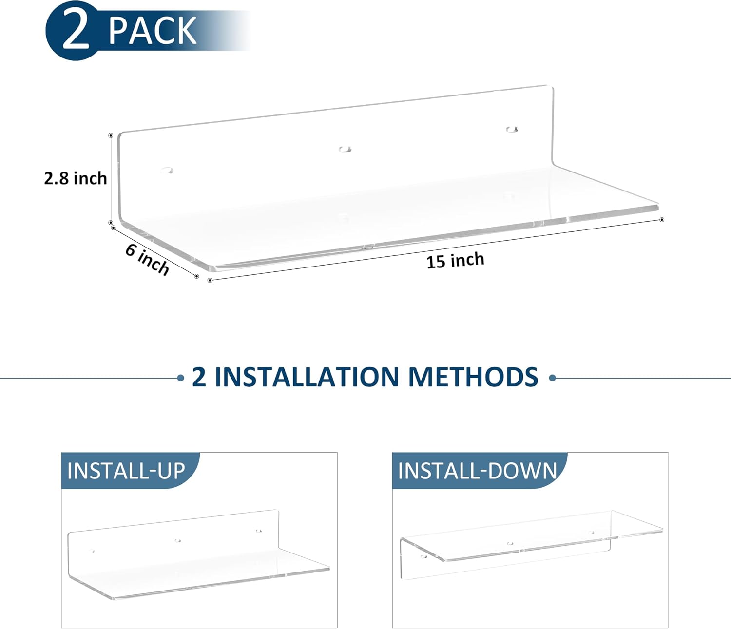 15 Inches Clear Acrylic Floating Shelves 2 Pack