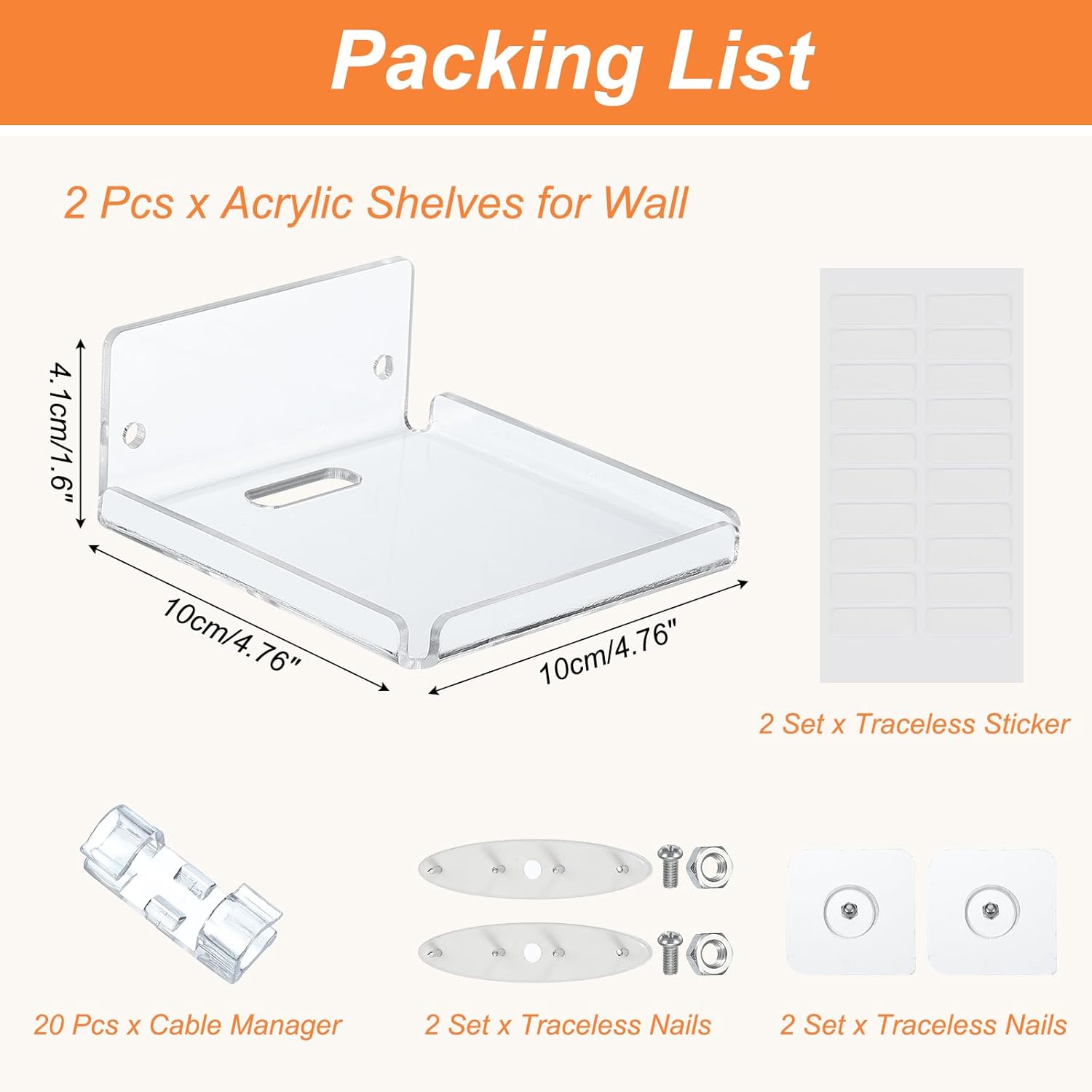 PATIKIL 4 Inch Clear Acrylic Floating Shelves 2 Pcs