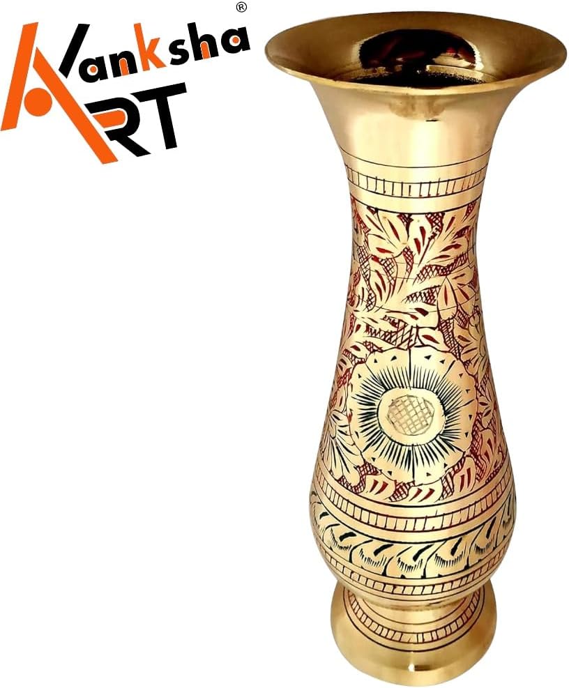 Brass Vase 8 Inches Tall - Handmade Nakkashi Decor