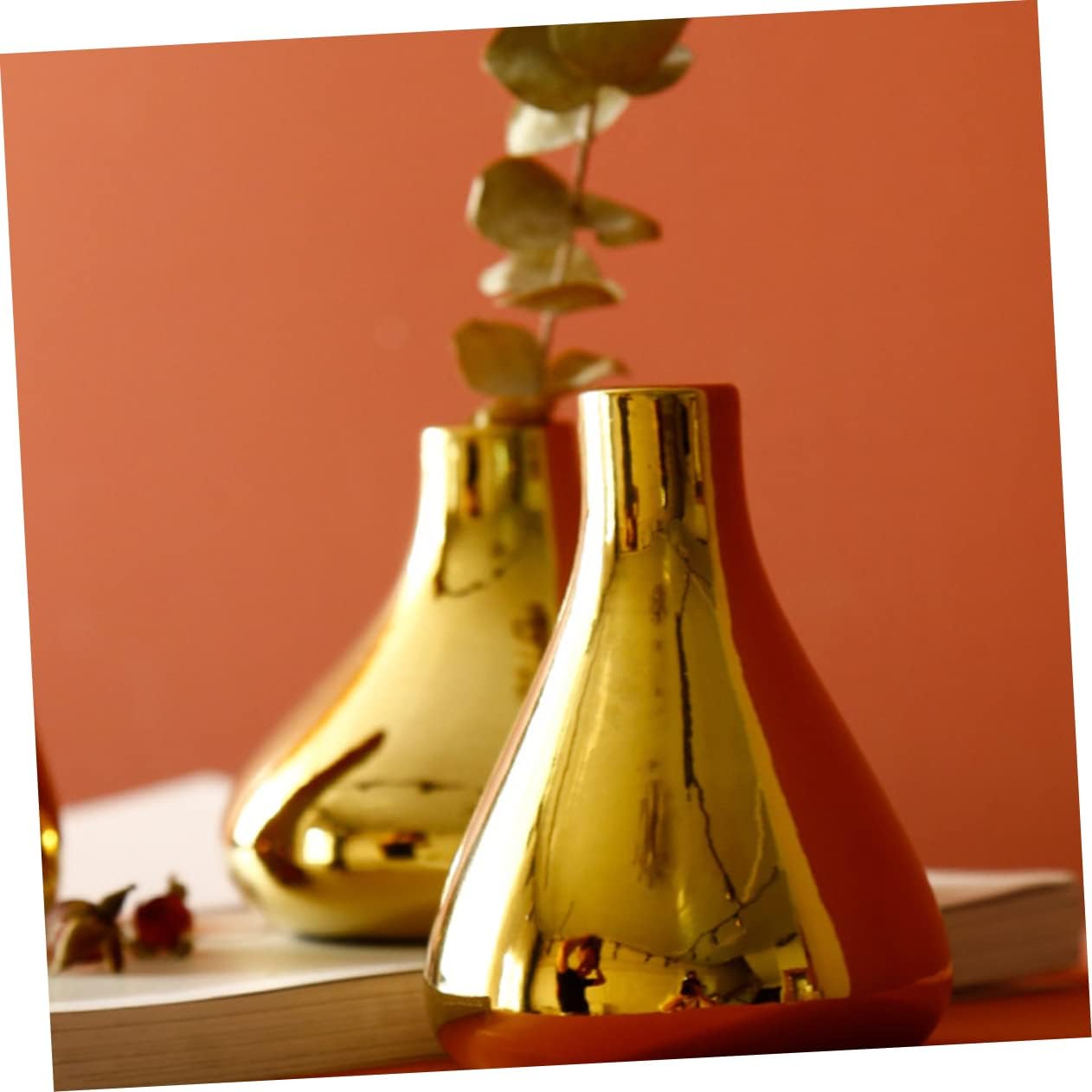Small Gold Ceramic Vase for Dried Flowers and Plants
