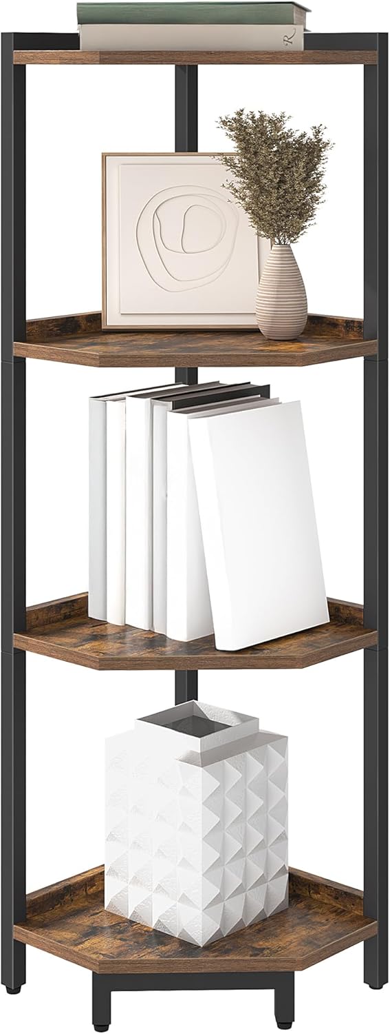 4-Tier Corner Bookshelf Stand with Metal Frame