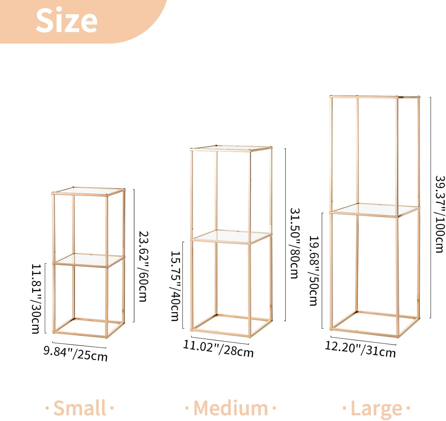 NUPTIO Gold Flower Stand 3 Pcs 2-Layer Tall Pedestal