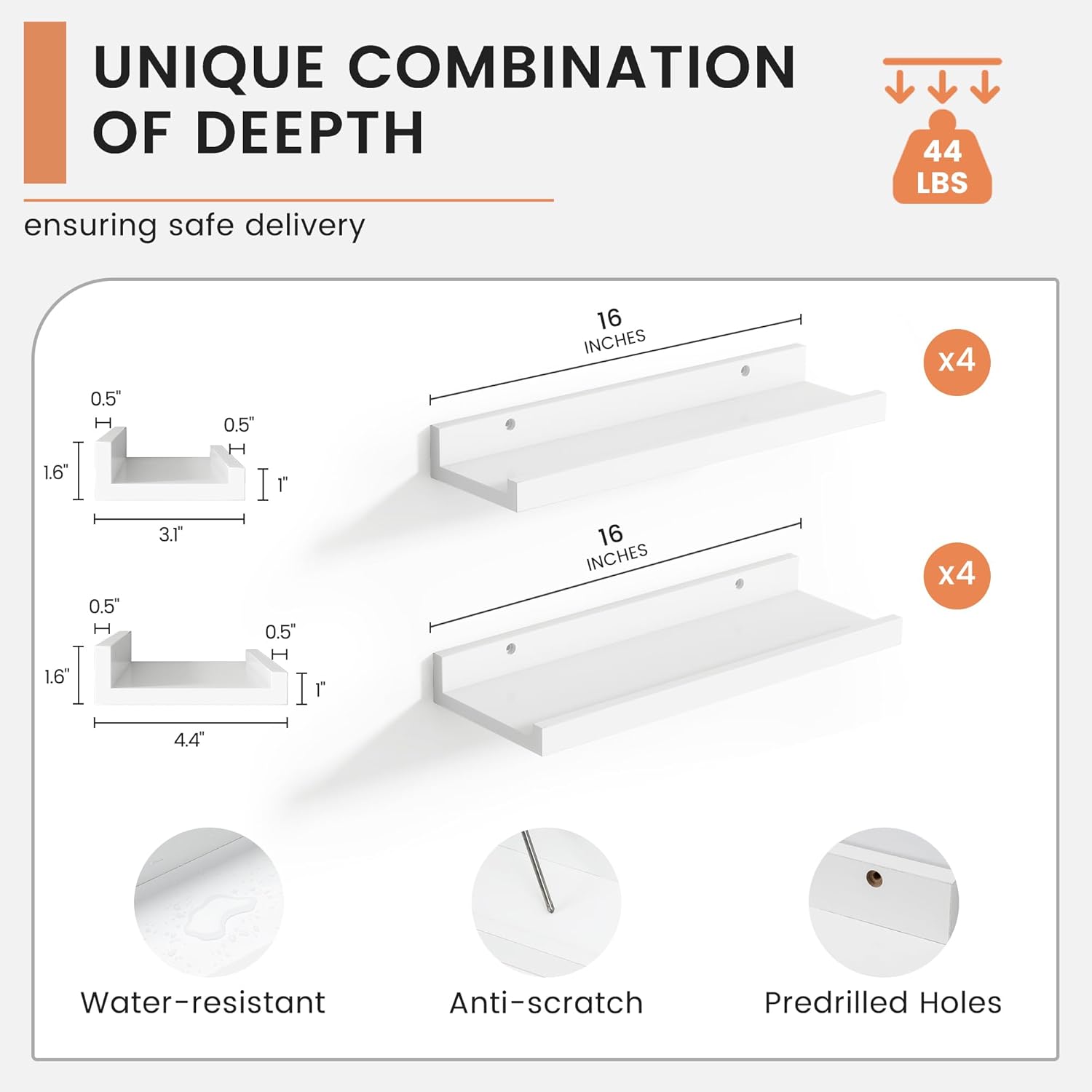 FLYJOE Picture Ledge Shelf Set of 8 Matte White