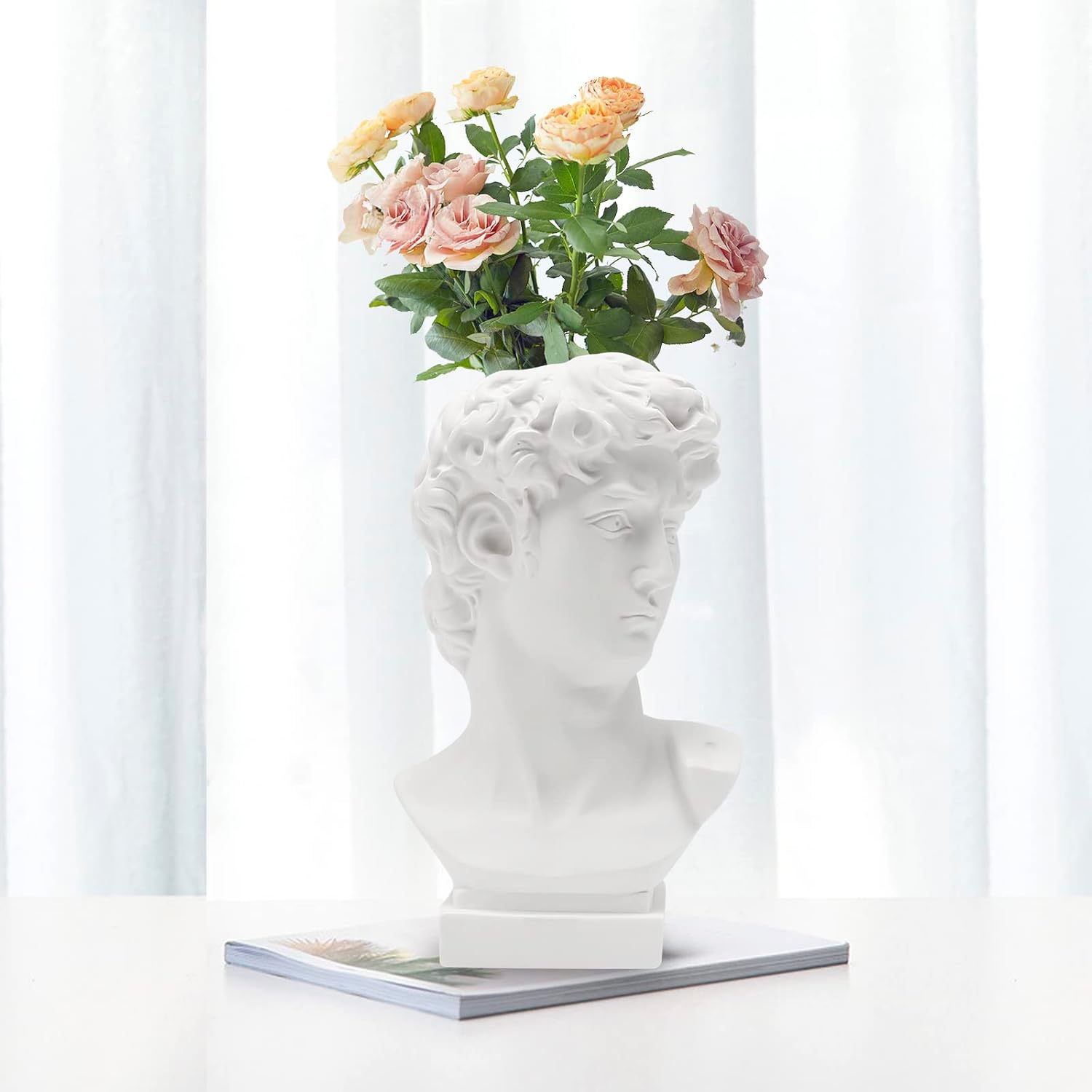 David Greek Statue Head Vase Retro Decor 25CM
