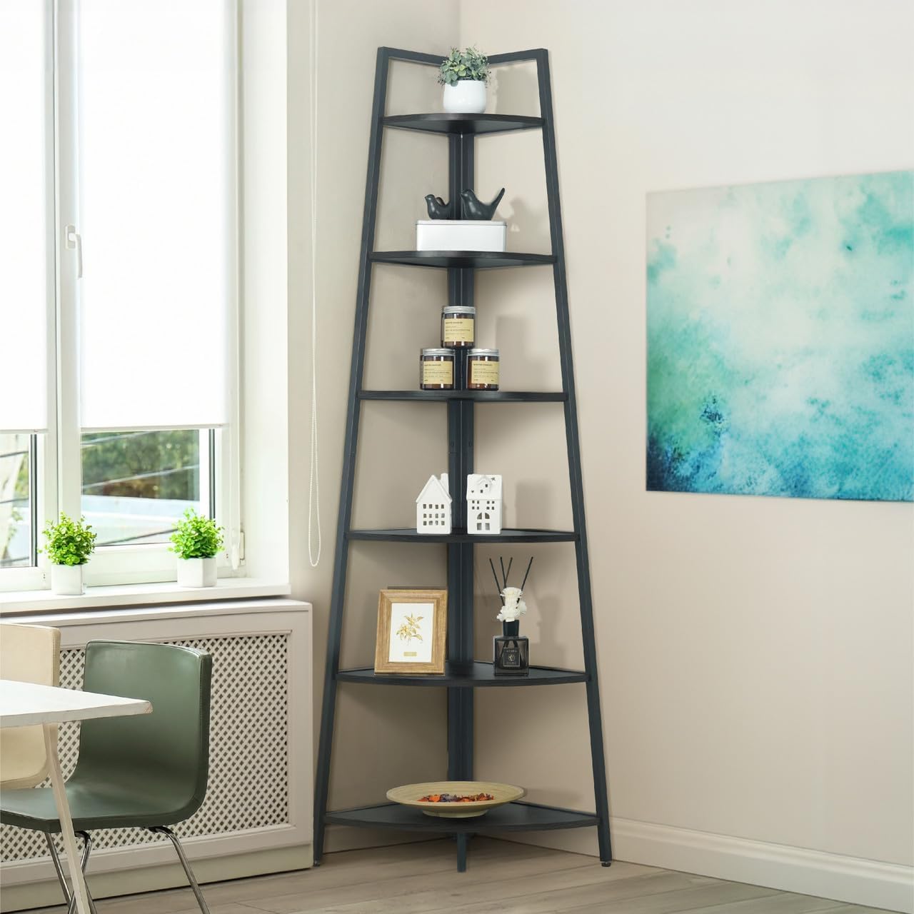 CAPHAUS 6-Tier Tall Corner Bookshelf Stand Black