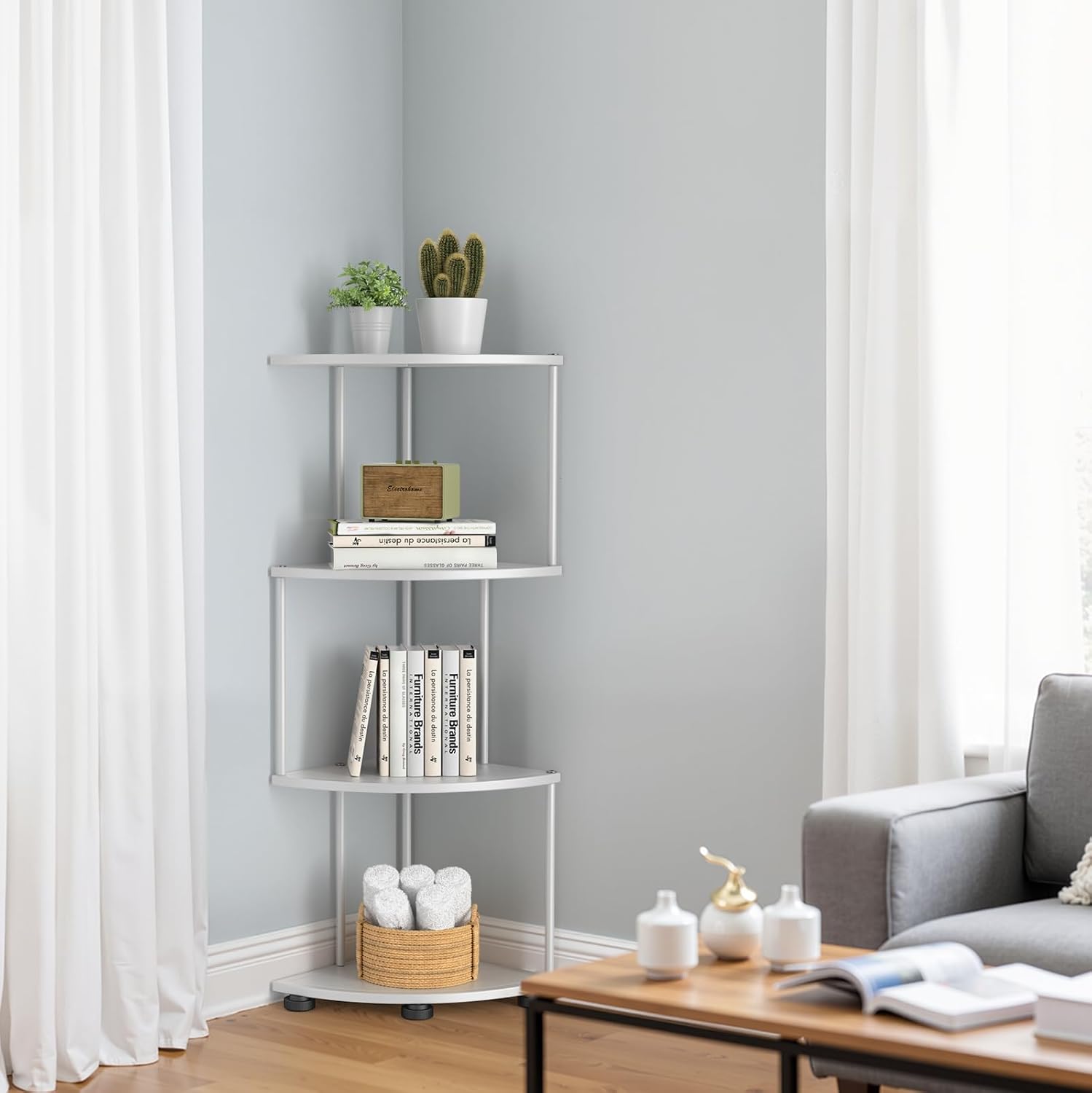 Haomsj 4 Tier Metal Corner Shelf Stand 41 Inch White
