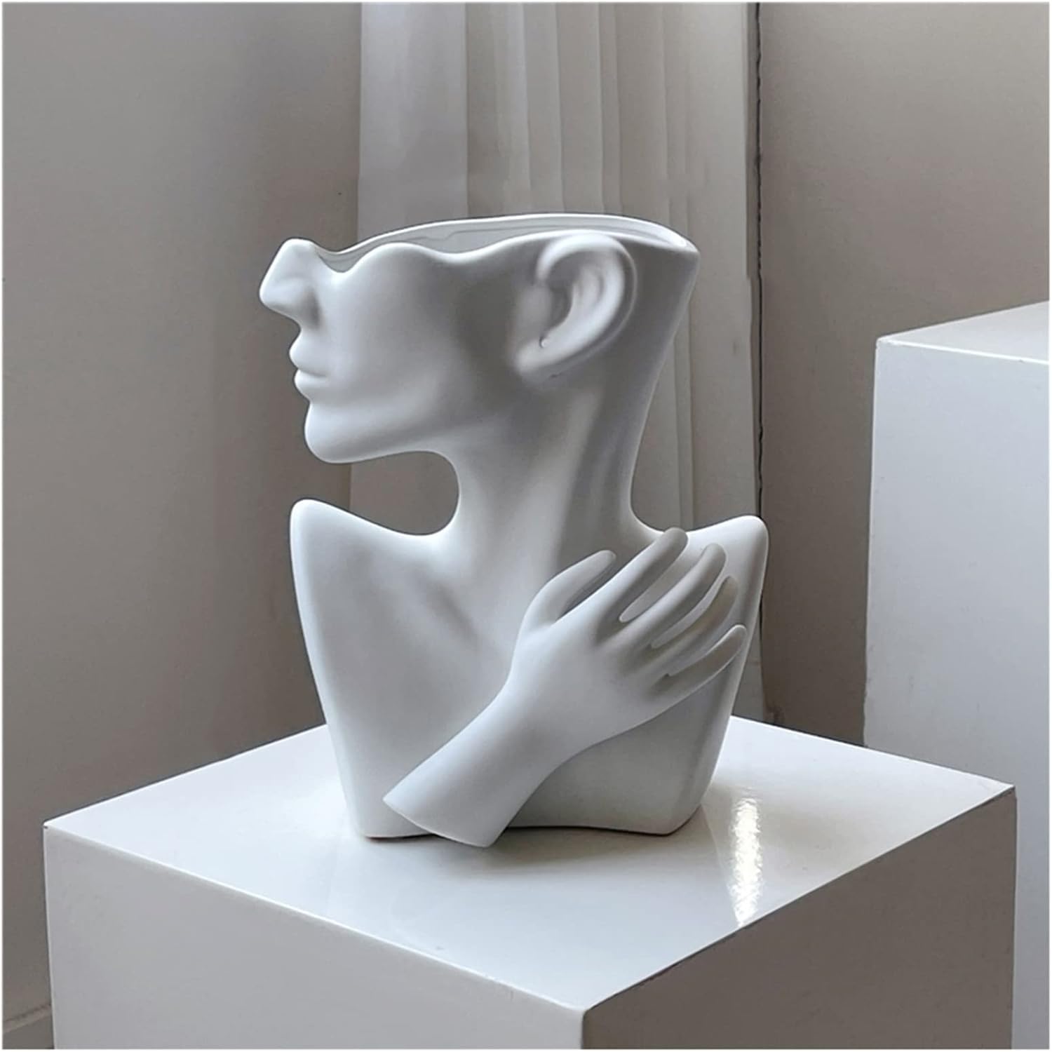 Ceramic Head Face Flower Vase for Statue Home Decoration