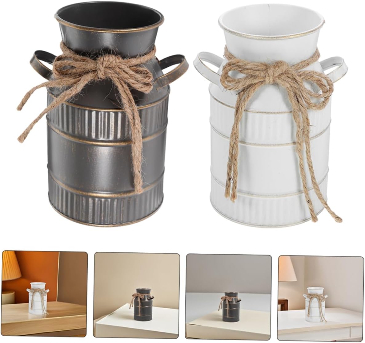 2pcs European Retro Iron Milk Jug Vase White Gray
