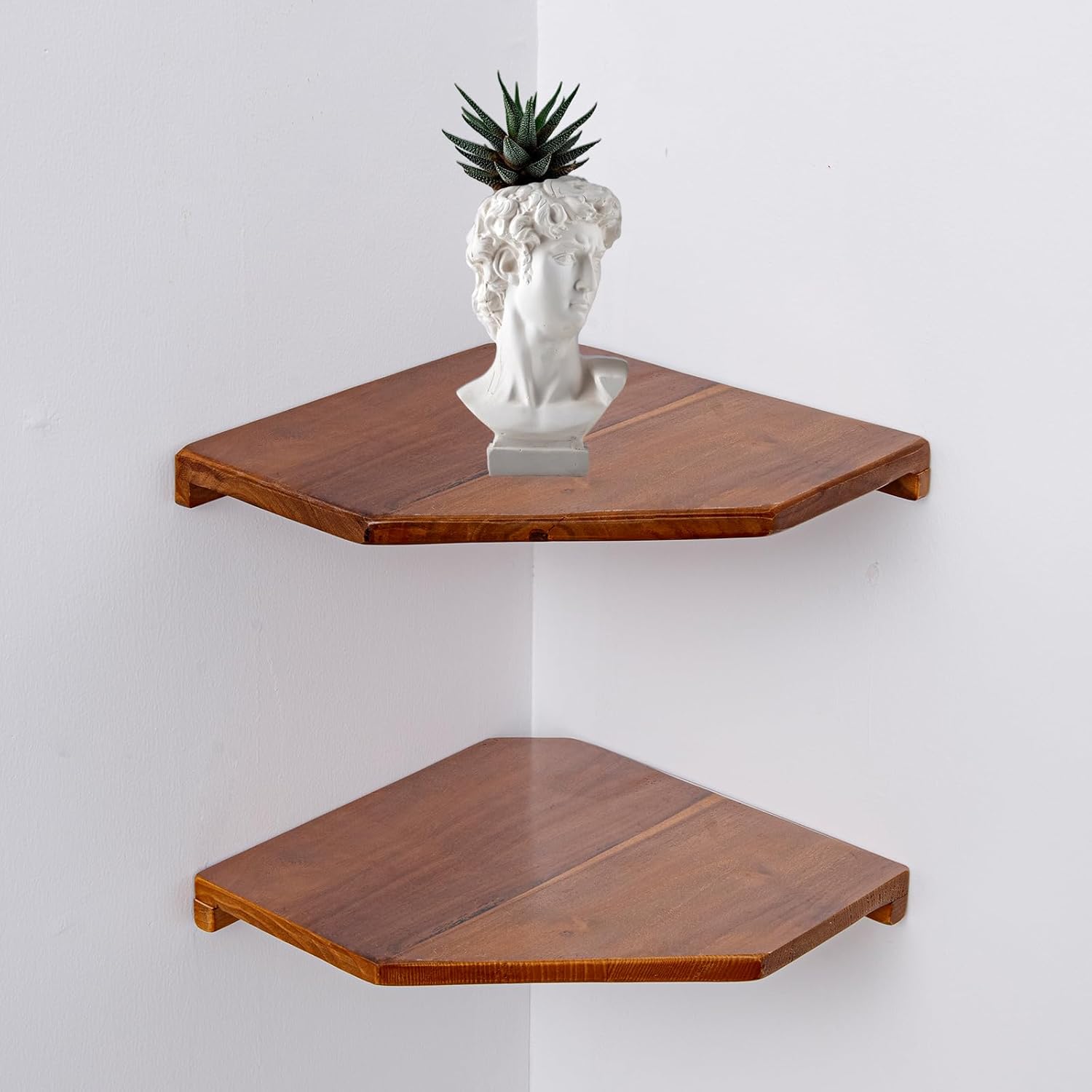2 Pcs Floating Corner Shelves in Natural Teak