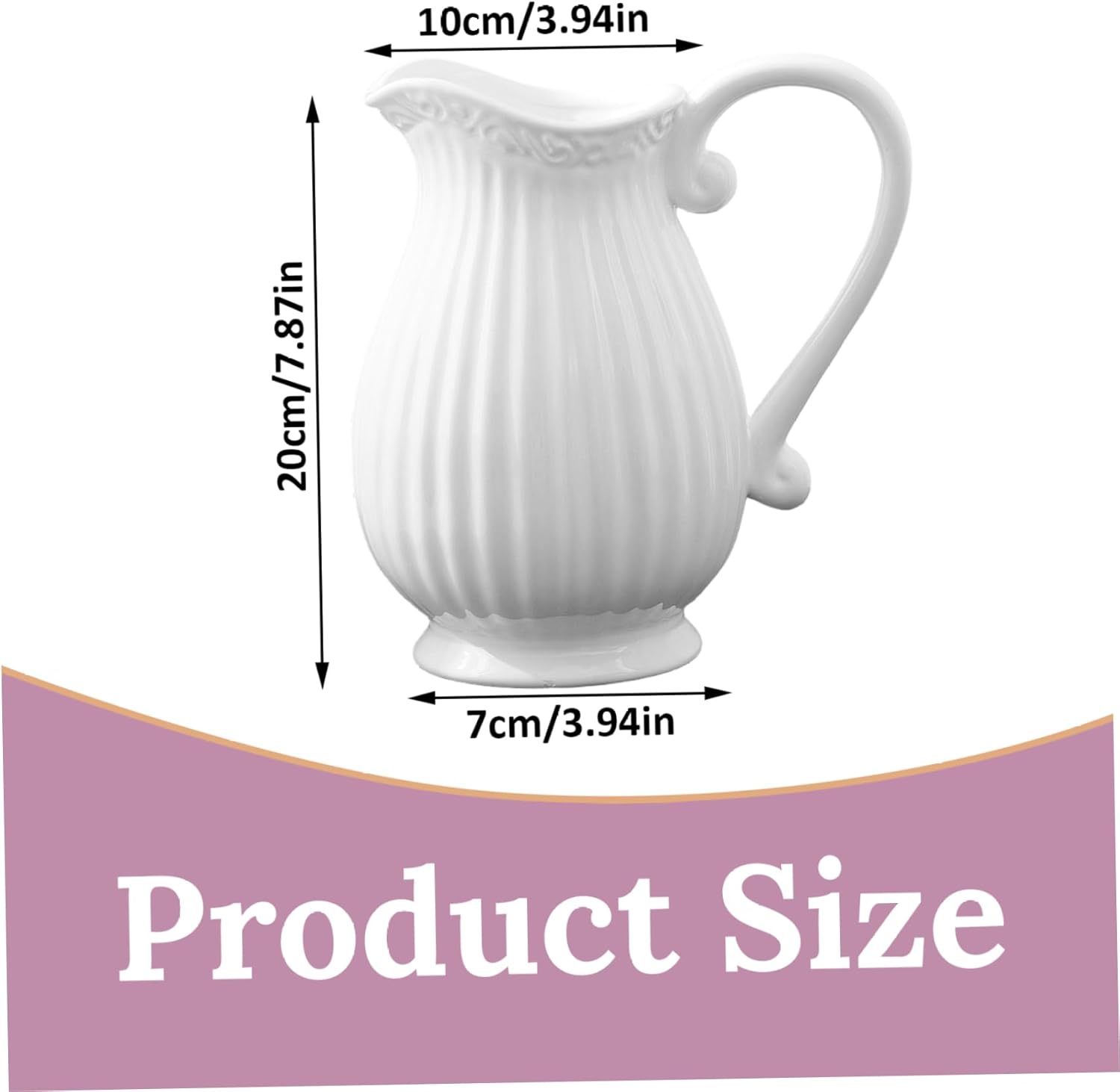 White Pitcher Vase with Handle for Flowers