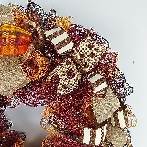 Burgundy Fall Wreath with Maroon and Orange Accents