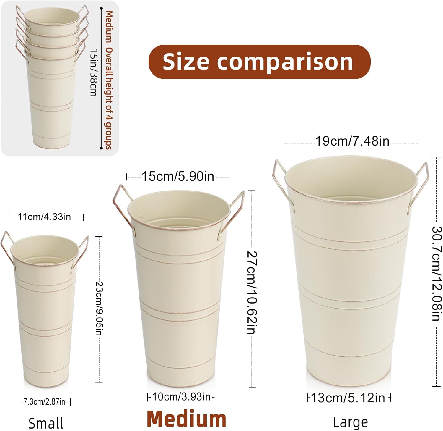 Notakia 1062 Inch Galvanized Metal Vase Set of 4